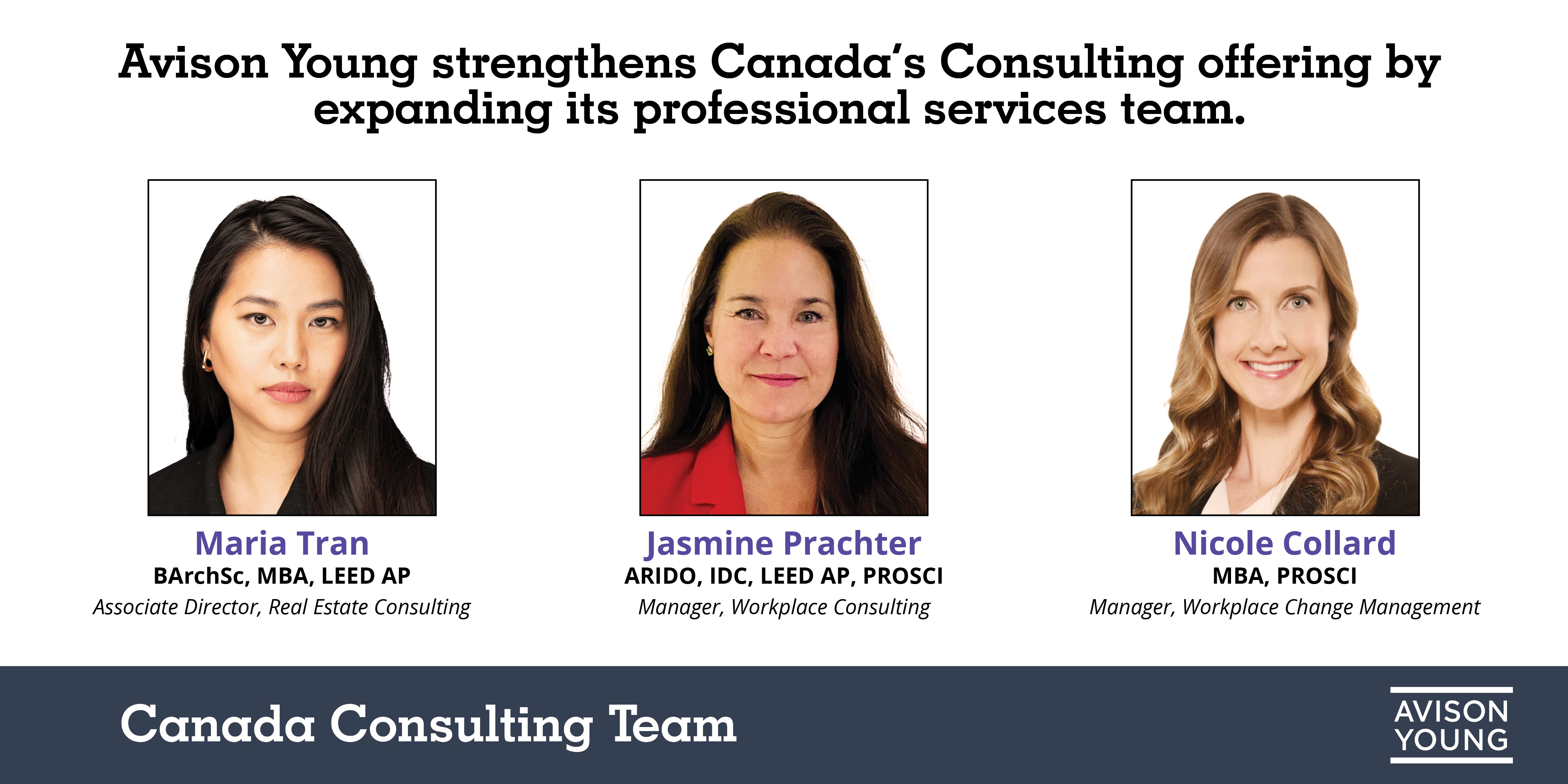 Avison Young renforce l'offre de consultation au Canada en élargissant son équipe de services professionnels.