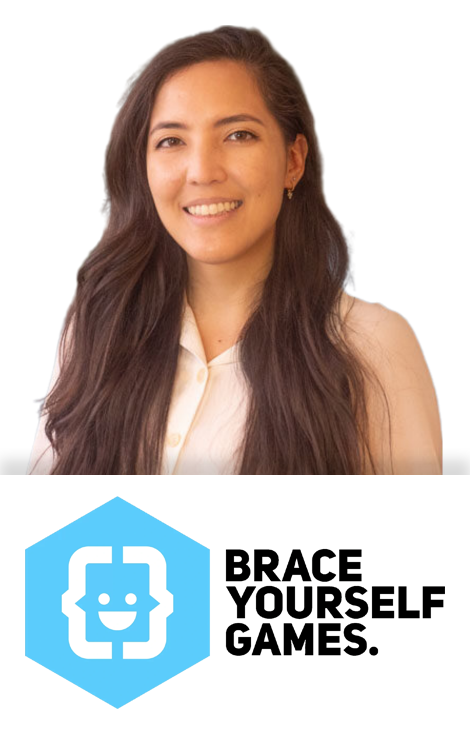 Headshot of Madeleine Gray with logo of Brace Yourself Games Vancouver BC Canada