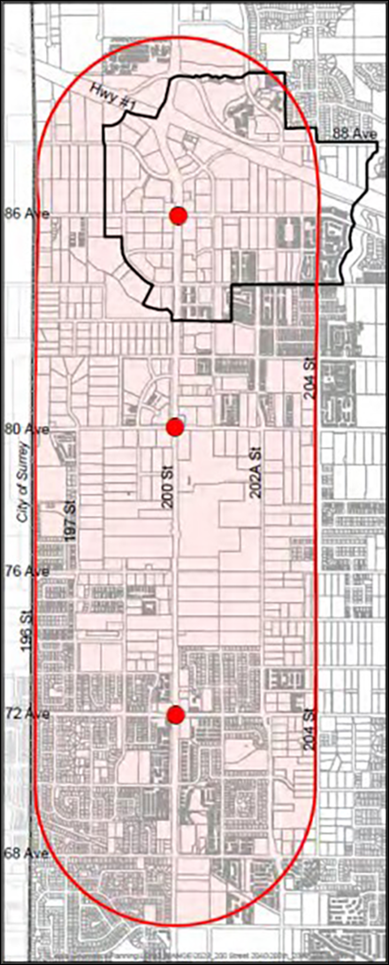 Fraser Valley Residential Development Land Map of 200 Street Corridor and Carvolth Frequent Transit Development Area